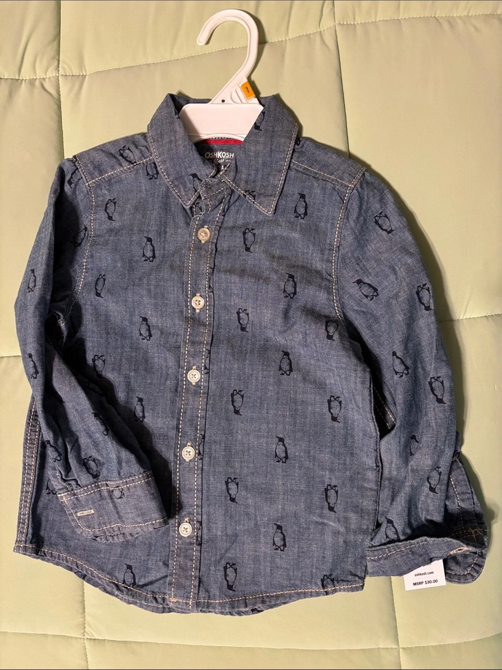 OshKosh B'gosh Denim-Look Penguin Button-Up Jacket - Blue
